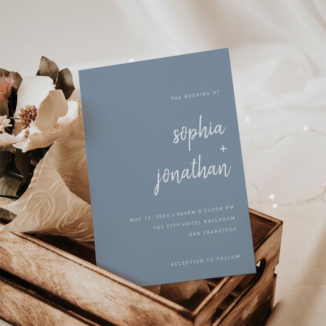 Modern Minimalist Script Dusty Blue | Wedding Invitation (Creator Uploaded)