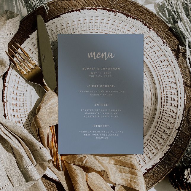 Modern Minimalist Script Dusty Blue | Wedding Menu (Creator Uploaded)
