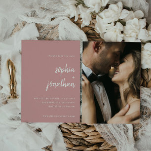 Modern Minimalist Script Dusty Rose   Photo Back Save The Date