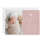 Modern Minimalist Script Dusty Rose Photo Baptism