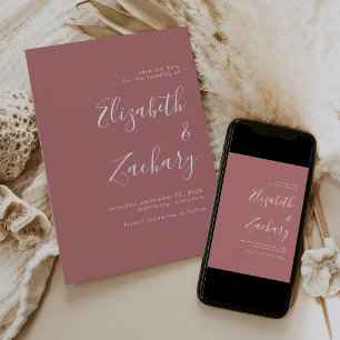 Modern Minimalist Script Dusty Rose Save the Date Announcement