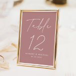 Modern Minimalist Script Dusty Rose Wedding Table Number<br><div class="desc">Simple, modern wedding table number cards featuring "Table" displayed in a handwritten white script with a dusty rose background (or a colour of your choosing). To order the dusty rose wedding table cards: add your name, wedding date, and table number. Each number needs to be added to your cart individually....</div>