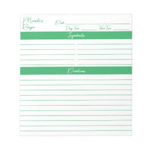 Modern Minimalist Script Elegant Green Recipes Notepad
