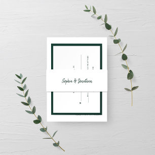 Modern Minimalist Script Emerald Green on White Invitation Belly Band