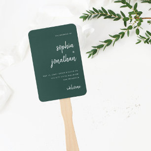 Modern Minimalist Script Emerald Green Wedding Hand Fan