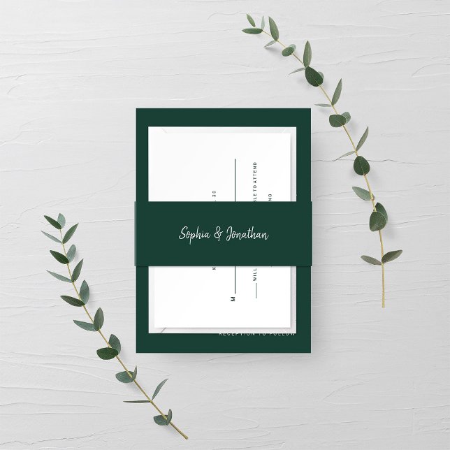 Modern Minimalist Script | Emerald Green Wedding Invitation Belly Band (Creator Uploaded)