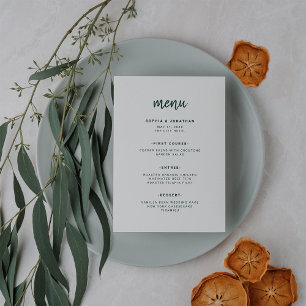 Modern Minimalist Script Emerald Green Wedding Menu