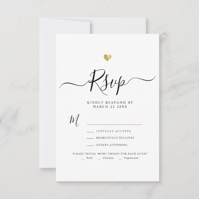 Modern Minimalist Script Gold Wedding RSVP Card (Front)