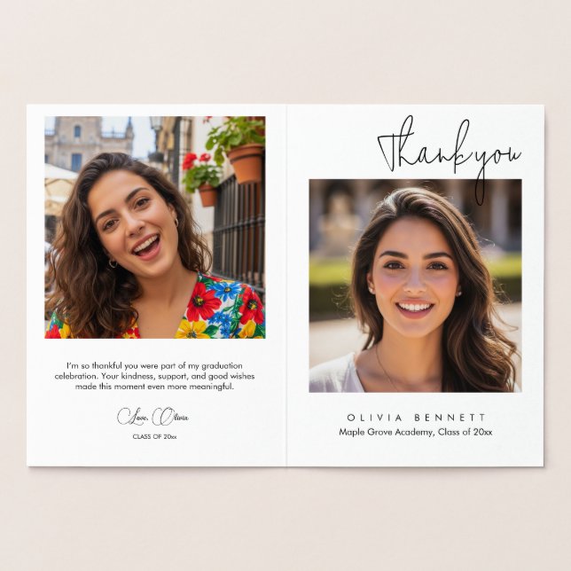 Modern Minimalist Script Graduation Thank You Card (Inside)
