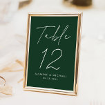 Modern Minimalist Script Green Wedding Table Number<br><div class="desc">Simple, modern wedding table number cards featuring "Table" displayed in a handwritten white script with a forest green background (or a colour of your choosing). To order the forest green wedding table cards: add your name, wedding date, and table number. Each number needs to be added to your cart individually....</div>