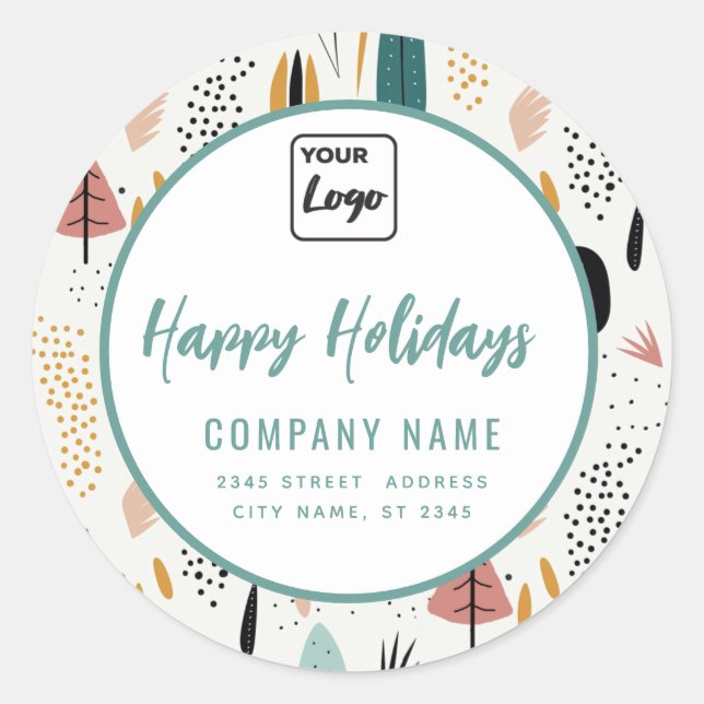Modern minimalist script Happy Holidays logo  Classic Round Sticker (Front)