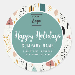 Modern minimalist script Happy Holidays logo  Classic Round Sticker