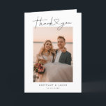 Modern Minimalist Script Heart Wedding Photo Thank You Card<br><div class="desc">Elegant and simple wedding thank you folded greeting card featuring a hand lettered typography script text with a heart between the words. This casual script and the white space gives a simple and minimalistic feel. Customize this product by inserting your own vertical wedding photos and editing the message inside the...</div>