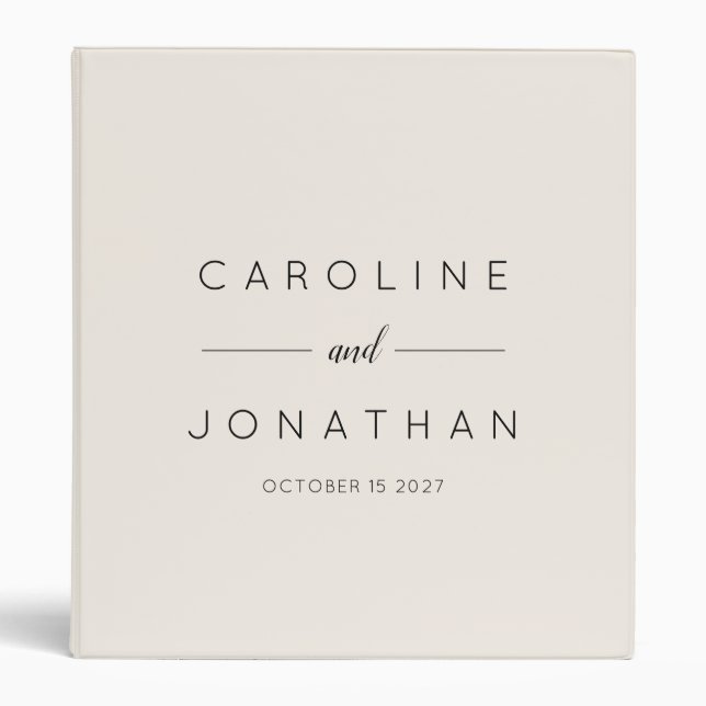 Modern Minimalist Script Ivory Custom Wedding Binder (Front)