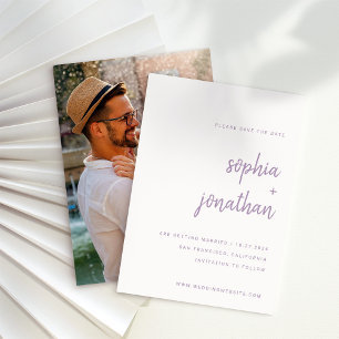 Modern Minimalist Script Lavender   Photo Back Save The Date