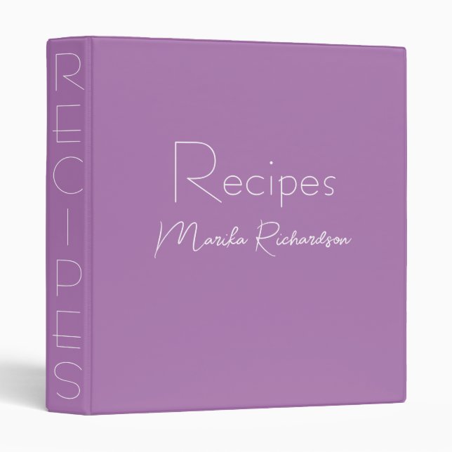 Modern Minimalist Script Lavender Recipes Binder (Front/Spine)
