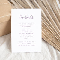 Modern Minimalist Script Lavender Wedding Details