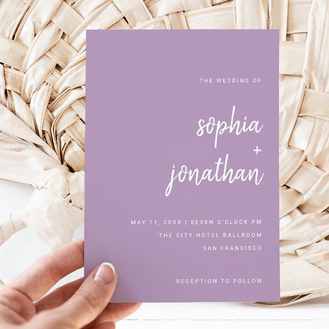 Modern Minimalist Script | Lavender Wedding Invitation (Creator Uploaded)