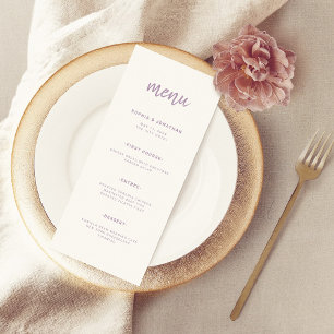 Modern Minimalist Script Lavender   Wedding Menu