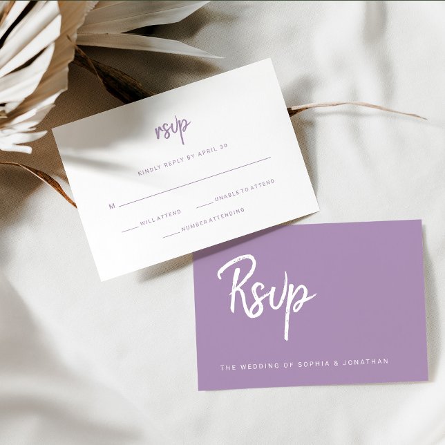 Modern Minimalist Script Lavender | Wedding RSVP Card (Creator Uploaded)
