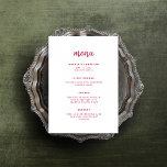 Modern Minimalist Script | Magenta Red Wedding Menu<br><div class="desc">This elegant,  minimalist wedding menu card features modern script typography and clean,  sans serif text for a simple and stylish magenta red and white design you will love.</div>