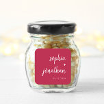 Modern Minimalist Script Magenta Red | Wedding Square Sticker<br><div class="desc">These elegant,  minimalist wedding stickers feature white modern script typography and clean,  sans serif text on a colourful magenta red background for a simple and stylish design you will love.</div>