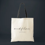 Modern Minimalist Script Maid of Honour Tote Bag<br><div class="desc">This simple tote bag is such a fun gift for your favourite girls! The minimal yet elegant design is perfect for the modern bride. Featuring a handwritten signature script with a simple sans-serif font. Personalize this bag with your maid of honour's name by clicking "Details" next to "Personalize this template,...</div>