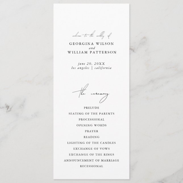 Modern Minimalist Script Monogram Flat Program (Front)