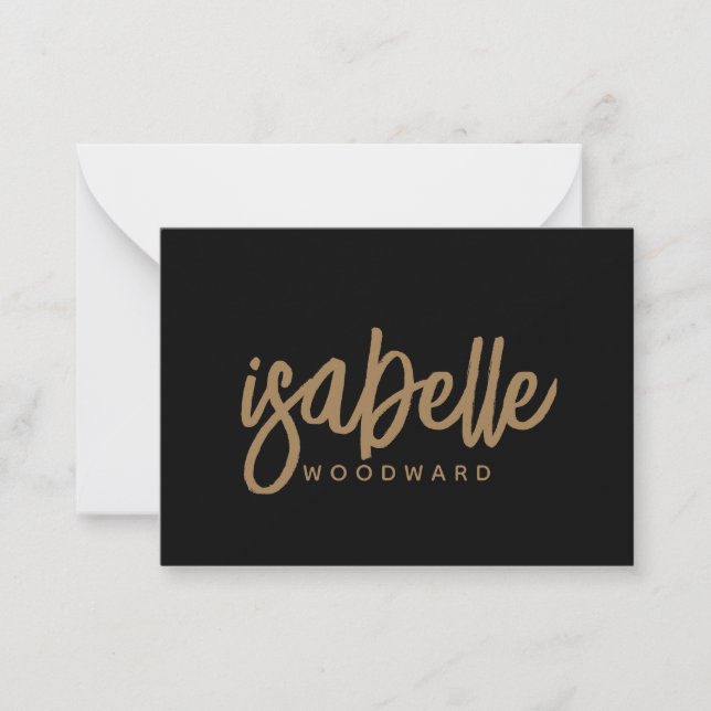Modern Minimalist Script Monogram Gold Black Card (Front)