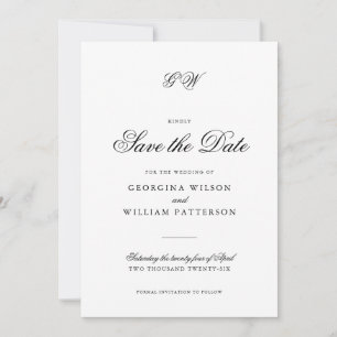 Modern Minimalist Script Monogram Save the Date Invitation