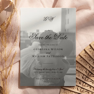 Modern Minimalist Script Monogram Save the Date Invitation