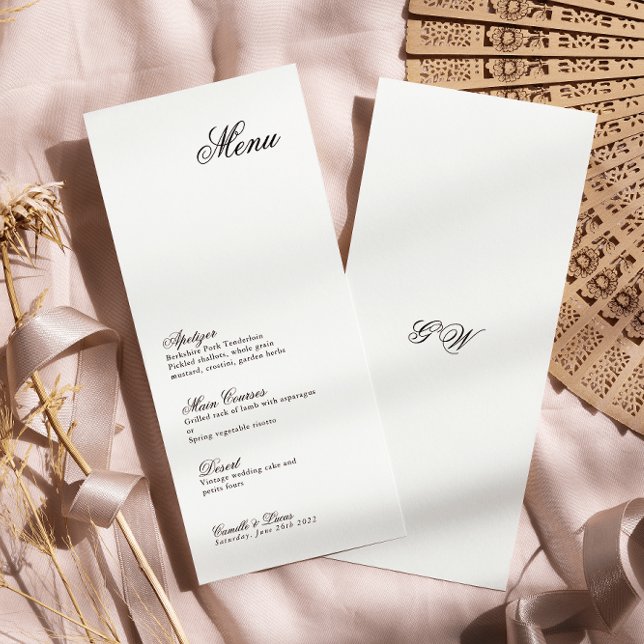 Modern Minimalist Script Monogram Wedding Menu (Creator Uploaded)