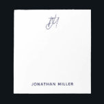 Modern Minimalist Script Monogram White Notepad<br><div class="desc">Keep all of your notes organized with this modern minimalist script monogram notepad. Featuring a sleek and simple design,  this notepad is perfect for use at home,  in the office,  or on-the-go. The white background and customizable navy blue script monogram make this notepad a stylish addition to any workspace.</div>