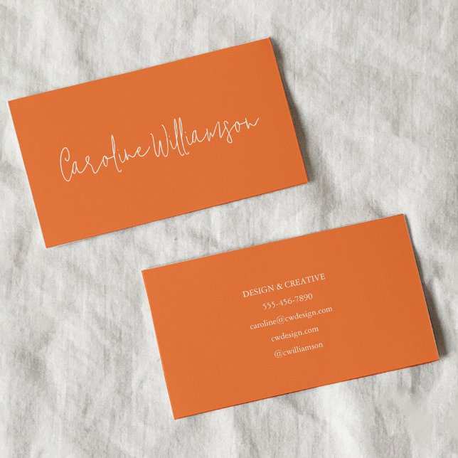 Modern Minimalist Script Name Orange Unique Business Card (Creator Uploaded)