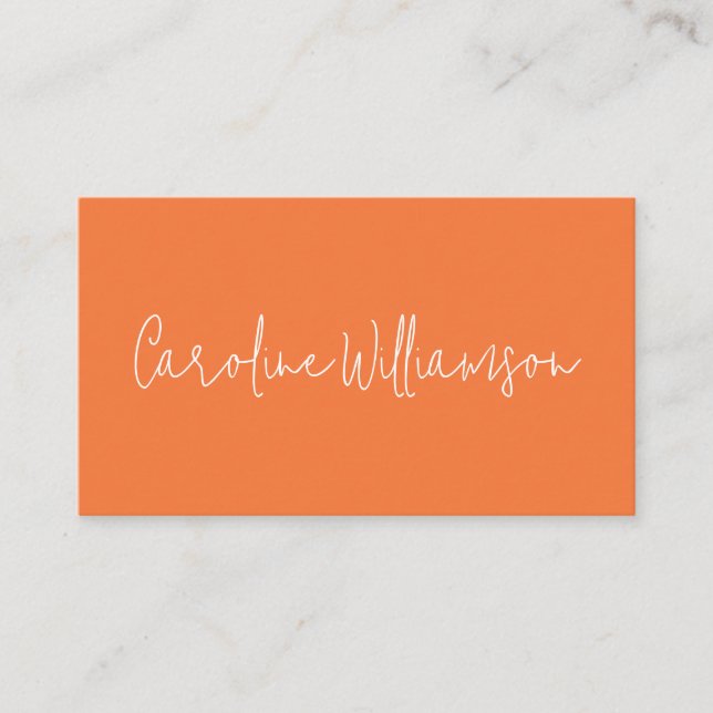 Modern Minimalist Script Name Orange Unique Business Card (Front)