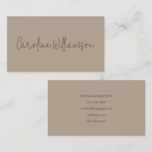 Modern Minimalist Script Name Taupe Brown Unique Business Card
