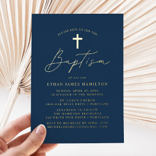Modern Minimalist Script Navy Baptism
