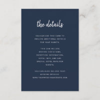 Modern Minimalist Script Navy Blue Wedding Details