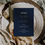 Modern Minimalist Script Navy Blue | Wedding Menu<br><div class="desc">This elegant,  minimalist wedding menu card features modern script typography and clean,  sans serif text for a simple and stylish dark navy blue design you will love.</div>