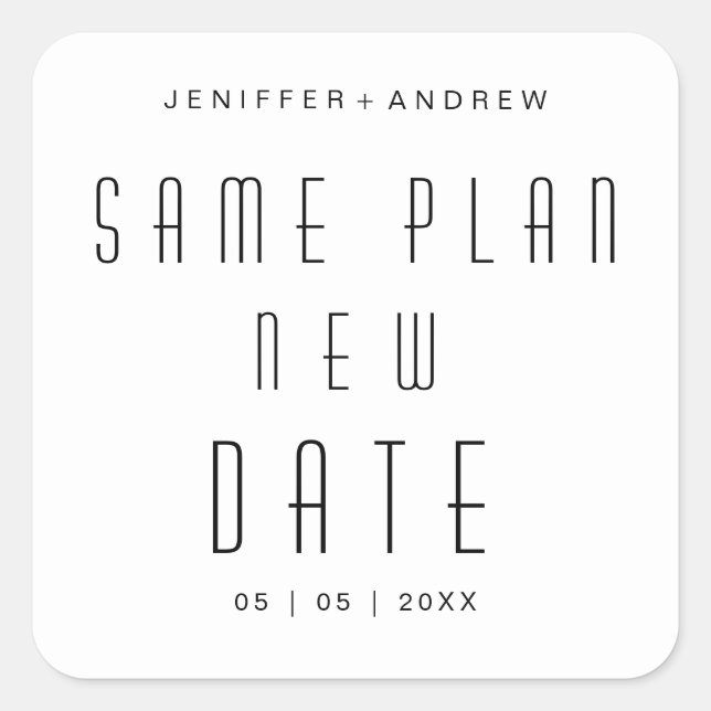 modern minimalist script new wedding date square sticker (Front)
