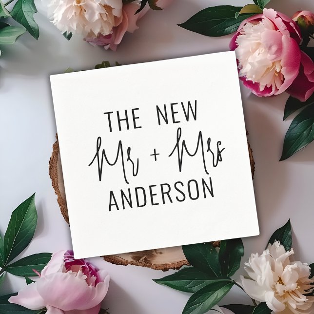 Modern Minimalist Script Newlywed Mr Mrs Wedding Napkin (Creator Uploaded)