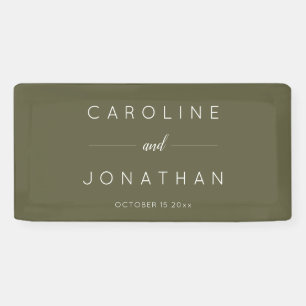 Modern Minimalist Script Olive Moss Custom Wedding Banner