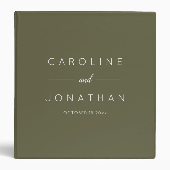 Modern Minimalist Script Olive Moss Custom Wedding Binder (Front)