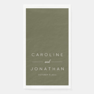 Modern Minimalist Script Olive Moss Custom Wedding Napkin