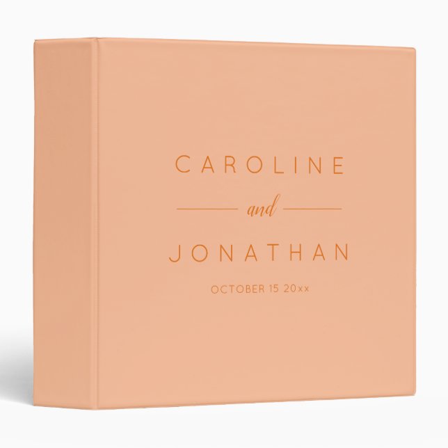Modern Minimalist Script Peach Custom Wedding Binder (Front/Spine)