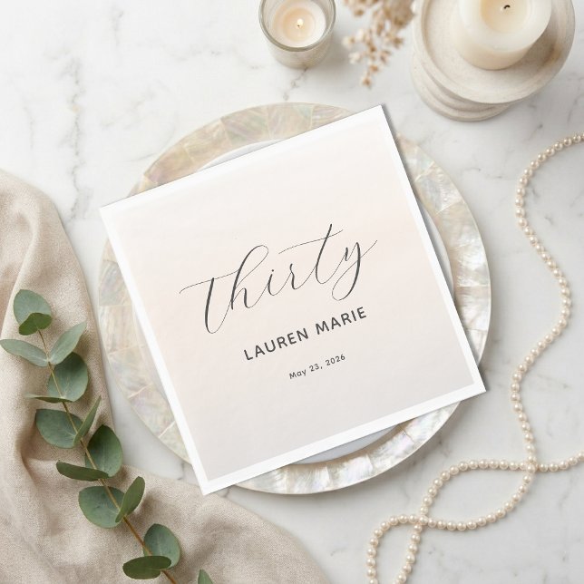 Modern Minimalist Script Pearl Milestone Birthday Napkin (Creator Uploaded)