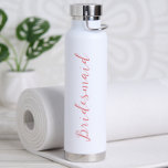 Modern Minimalist Script Personalized Bridesmaid Water Bottle<br><div class="desc">Give your bridal party this practical Personalized Modern Minimalist Bridesmaid Water Bottle! Perfect to bring on the go! Different colour options available.  Text can be changed to any title including Jr. Bridesmaid,  Maid of Honour,  Matron of Honour and Flower Girl.</div>