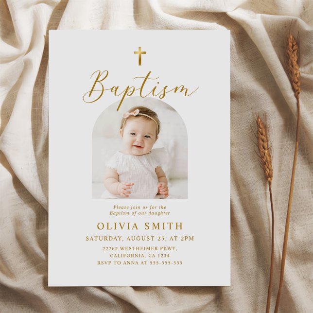 Modern Minimalist Script Photo Baptism  Invitation (Creator Uploaded)