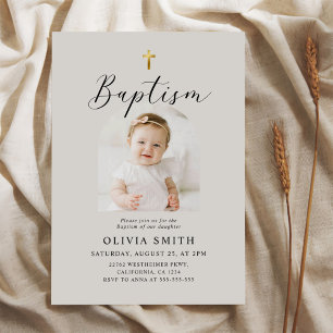 Modern Minimalist Script Photo Baptism  Invitation