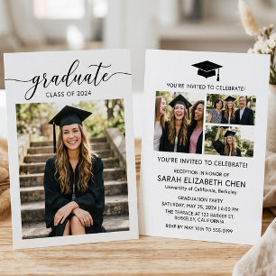 Modern Minimalist Script Photo Graduate  Invitation